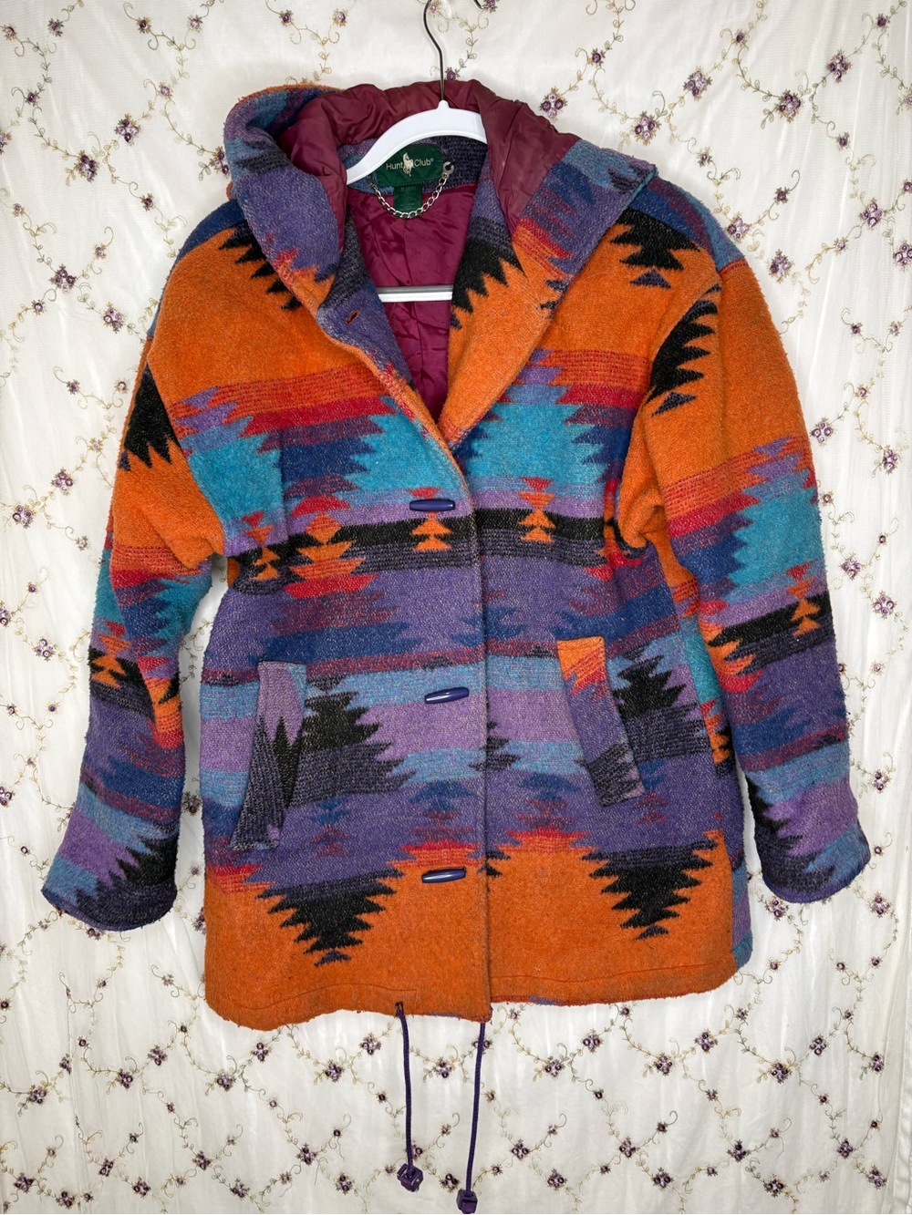 Hunt Club Multicolor Aztec Teddy Coat in Orange, Purple & Teal